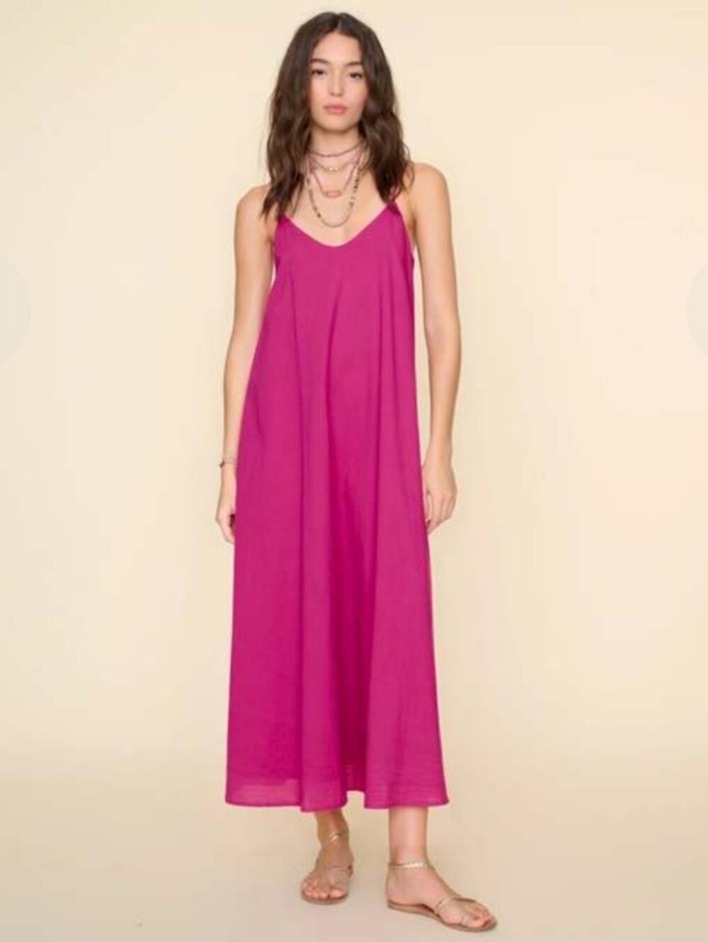 Xirena Teague Dress - Fuchsia Slip Maxi Dress with V-Neck
